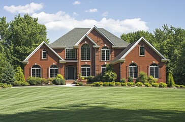 Brick House with Green Lawn