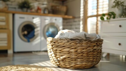 Obraz premium Laundry Basket in a Modern Laundry Room
