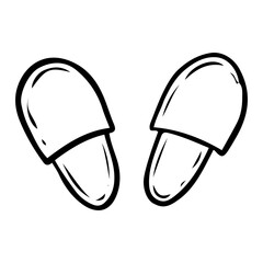 House slippers hand drawn doodle. A pair of foot shoes. Clothing accessory. Comfort of home. Vector outline line art illustration.