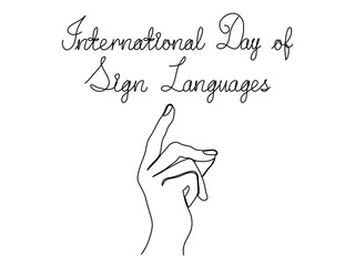 International day of sign languages. hand language sign, continuous one line art hand drawing sketch