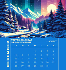 Calendar template featuring stunning Editable vector landscapes that beautifully capture the essence of each season.Perfect for digital or offset printing with true-to-life colors. 
