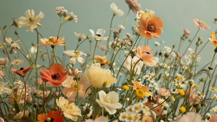 Summer aesthetic background with flowers, muted neutral colors
