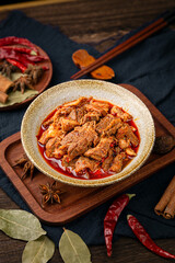 Spicy beef slices are a traditional Chinese delicacy with a spicy taste and red oil.