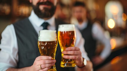 Oktoberfest with people in traditional attire and beer steins, Seasonal annual festive, cultural fun