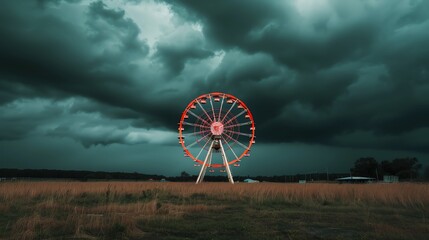 Abandoned carnival grounds under a dark sky, Night darkness midnight, unsettling quiet