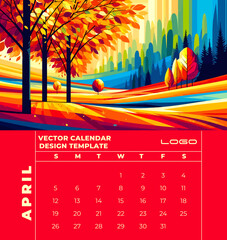Calendar template featuring stunning Editable vector landscapes that beautifully capture the essence of each season.Perfect for digital or offset printing with true-to-life colors. 
