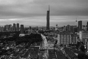 view of a beautiful kuala lumpur city in black and white.kuala lumpur is a heart of malaysia