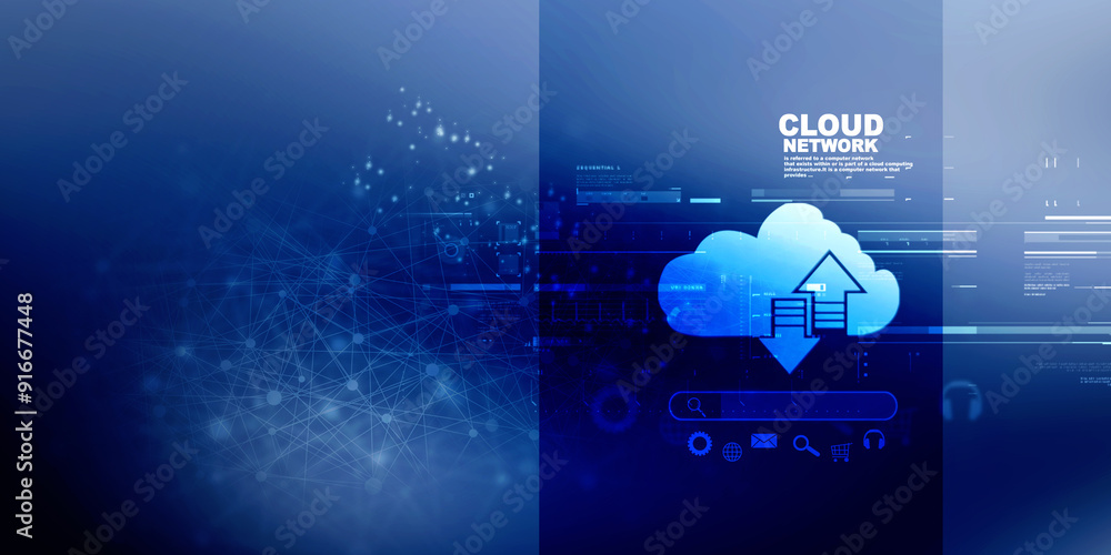 Poster 2d illustration uploading downloading arrow with cloud