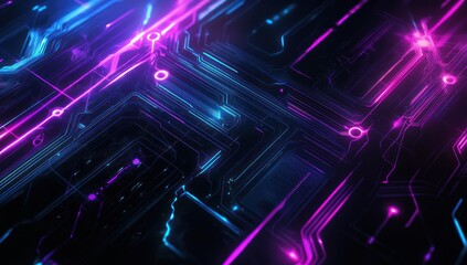 Fototapeta premium Abstract Circuit Board with Glowing Neon Lights