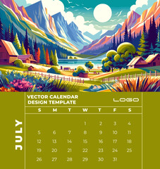 Calendar template featuring stunning Editable vector landscapes that beautifully capture the essence of each season.Perfect for digital or offset printing with true-to-life colors. 
