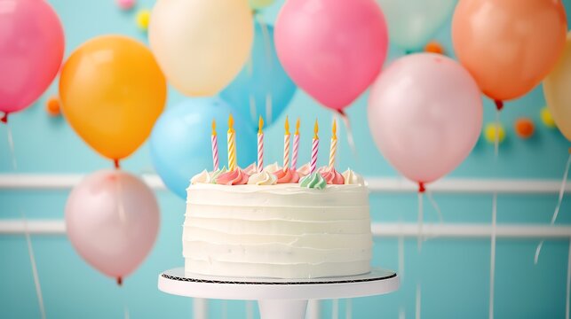 Birthday bash with balloons and a giant cake, Party bash fun, joyful celebration