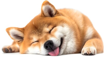 Cute Shiba Inu Dog Sleeping with Tongue Out