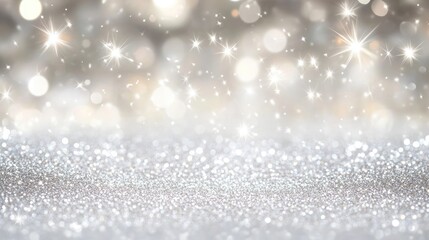 Abstract blur white and silver background with star glittering light, perfect for showcasing products and content during Christmas and New Year