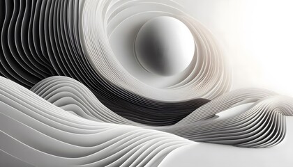 Abstract swirl of gray and white curves with smooth gradients and flowing lines