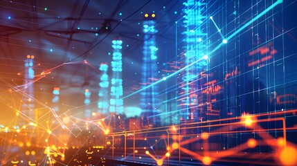 Fototapeta premium the concept of energy intensity as the relationship between energy consumption and economic output, represented by dynamic graphs, charts, or symbolic imagery of energy per GDP unit.