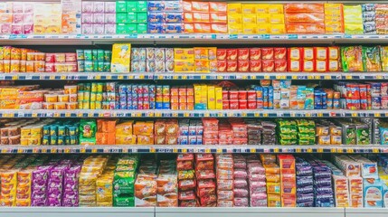 Aisle of Canned Goods and Snack Foods in a Supermarket