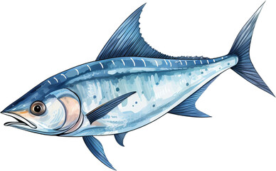 Obraz premium A blue and silver fish with sharp fins and a large mouth, isolated on a black background.