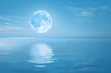 The moon in the sky and the reflection of water
