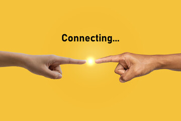 Connecting people, Both hands with fingers connected, concept of business solution, success and strategy.
