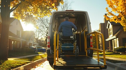 Senior in wheelchair ramp van
