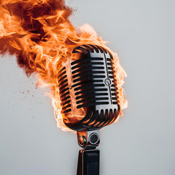 isolated image of a microphone on fire 