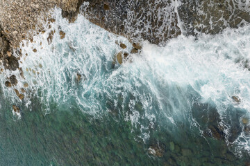 Aerial view of sea waves and fantastic Rocky coast, Montenegro