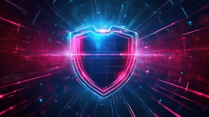Obraz premium Cyber Security Shield with Neon Lights