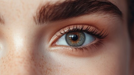 Obraz premium Close-up of a Woman's Eye with Freckles