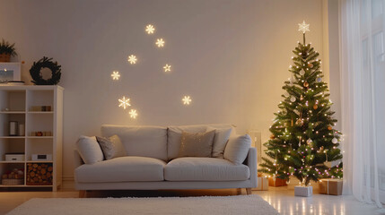 Obraz premium Stylish Living Room. Christmas Interior Design Background.