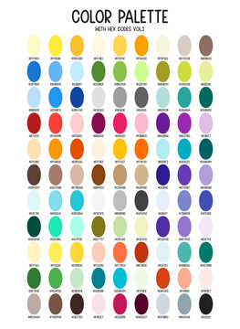 Colorful color palette with hex codes. Full color spectrum for bright contrast kids illustration, posters, web banners design or playful logo and etc.