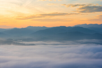 The scenery of a sea of clouds over the mountains in Yala Province, Thailand