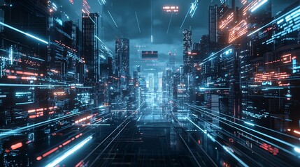 Fototapeta premium AI-driven world, advanced infrastructure, futuristic cityscape, digital networks