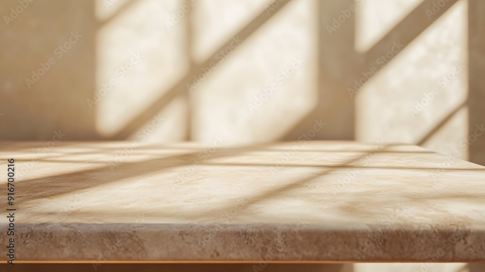 Aufkleber close-up of a table with soft shadow on beige background for product display or presentation mockup