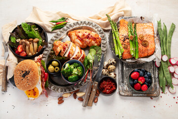 Various ketogenic diet meal .