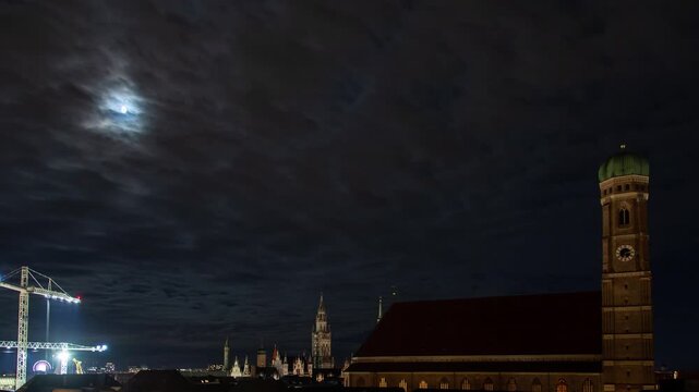 Gothic Frauenkirche and Marienplatz Munich Aerial Night View