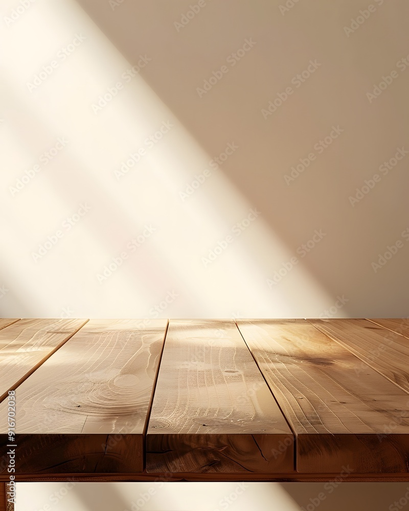 Poster close-up of a table with soft shadow on beige background for product display or presentation mockup