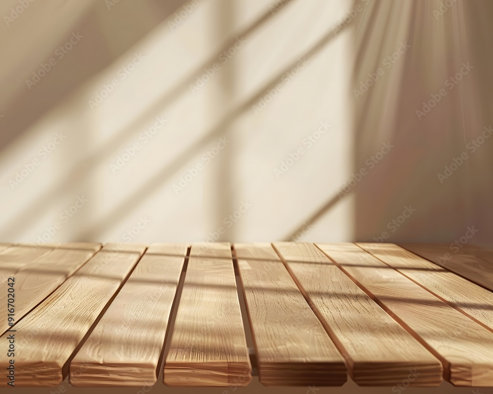 Aufkleber close-up of a table with soft shadow on beige background for product display or presentation mockup