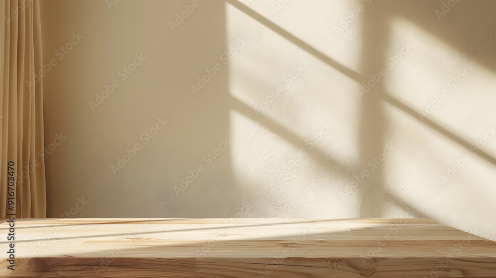 Poster close-up of a table with soft shadow on beige background for product display or presentation mockup