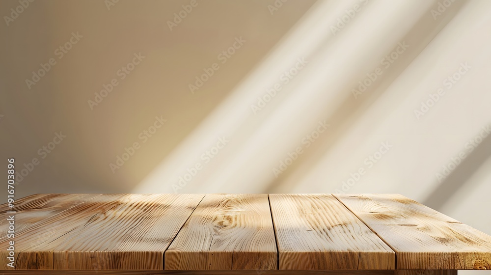 Poster close-up of a table with soft shadow on beige background for product display or presentation mockup
