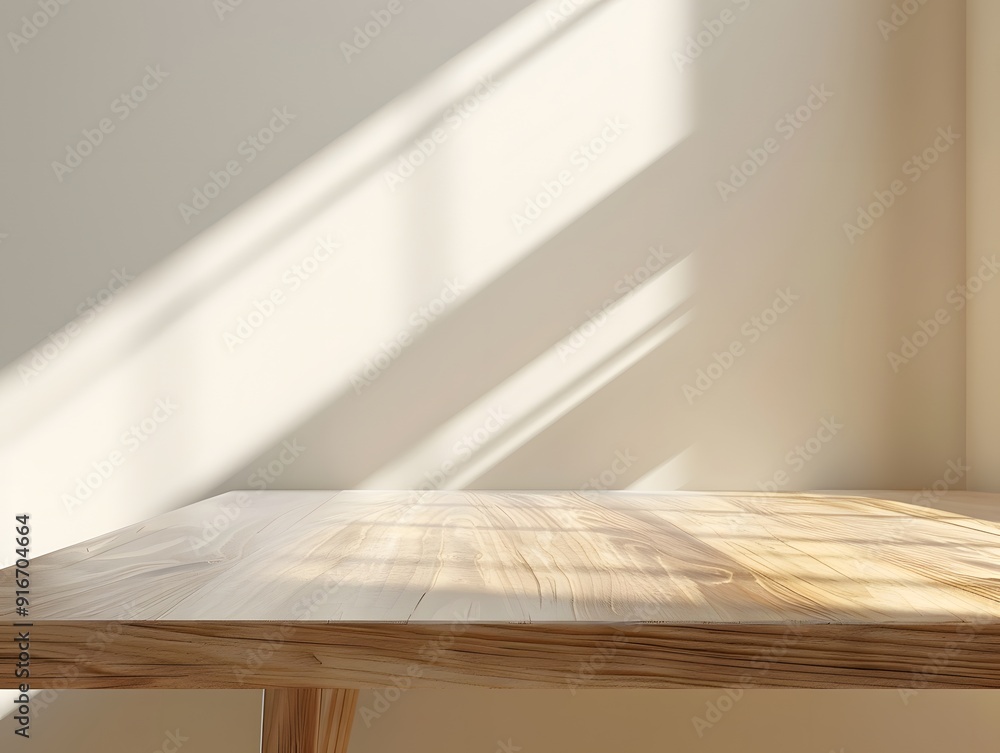 Poster close-up of a table with soft shadow on beige background for product display or presentation mockup