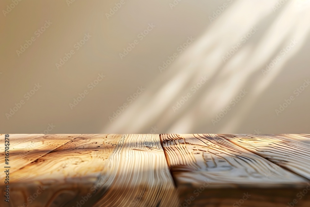 Poster close-up of a table with soft shadow on beige background for product display or presentation mockup