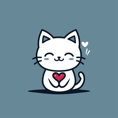 Happy black and white cat illustration with red hearts, symbolizing love.

