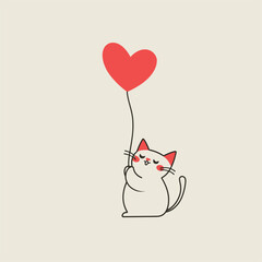 Happy black and white cat illustration with red hearts, symbolizing love.
