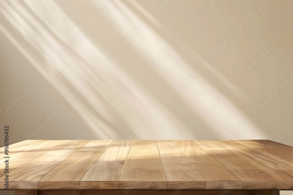 Poster close-up of a table with soft shadow on beige background for product display or presentation mockup