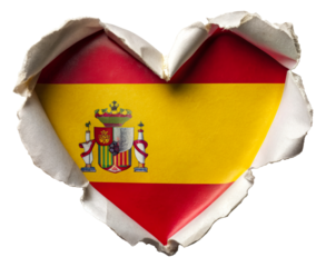Spanish flag in heart shape torn from paper isolated on transparent background