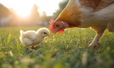 Fototapeta premium Hen And Chick., Generative AI 
