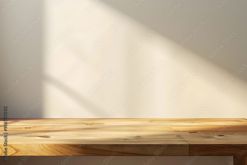 Aufkleber close-up of a table with soft shadow on beige background for product display or presentation mockup