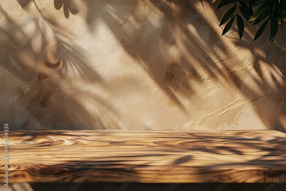 Poster close-up of a table with soft shadow on beige background for product display or presentation mockup