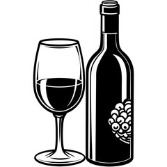 Wine glass and bottle art vector illustration