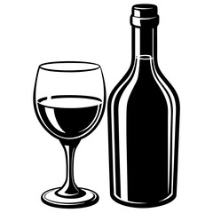 Wine glass and bottle art vector illustration